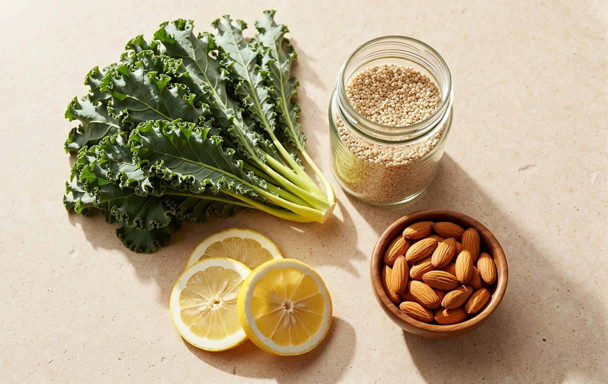 Fresh whole-food ingredients on a clean surface